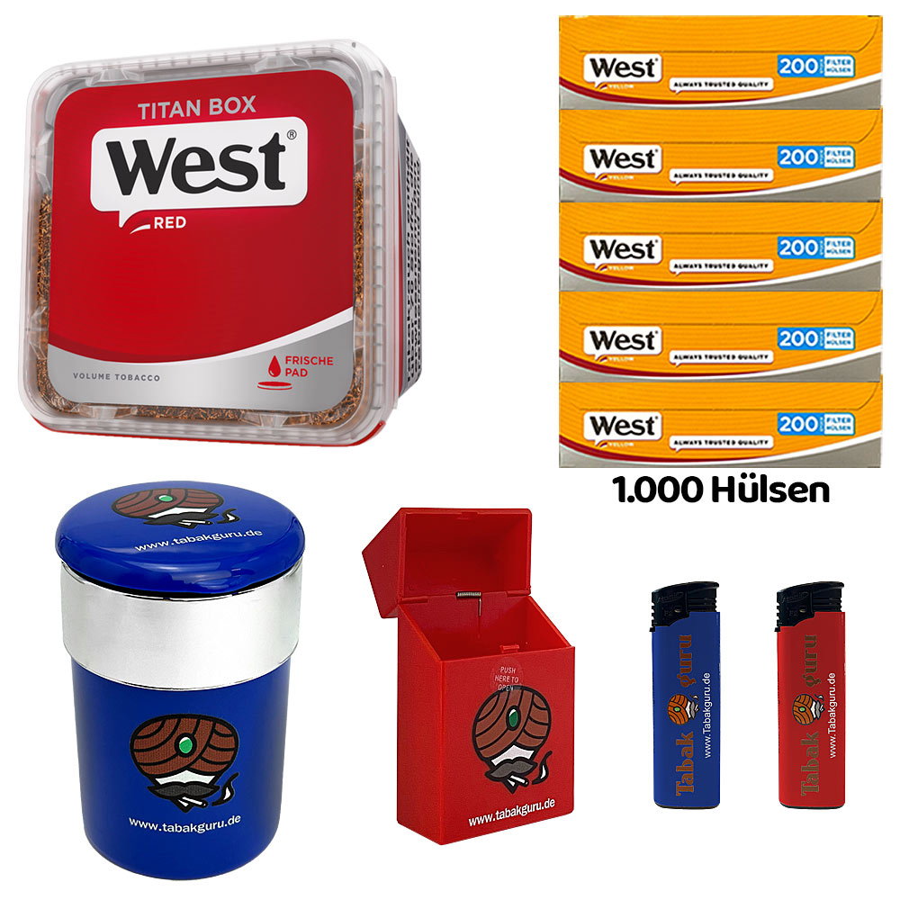 WEST Red/Rot Volumentabak Titan Box à 265g, 1000 Yellow Hülsen, Autoascher, Zubehör