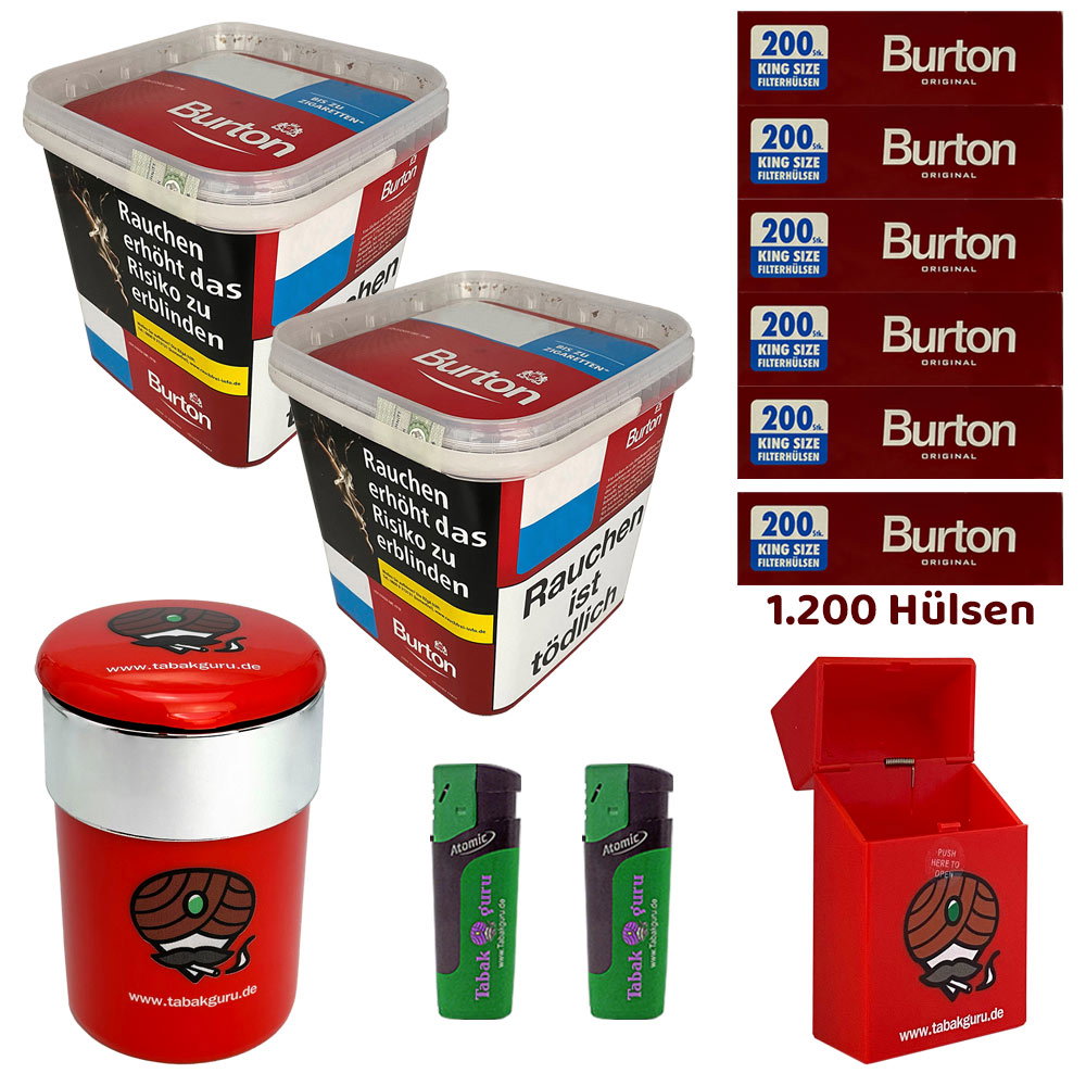 2x Burton Red Volumentabak / Zigarettentabak MEGA Box à 250g, Hülsen, Autoascher, Sturmfeuerzeuge, Box