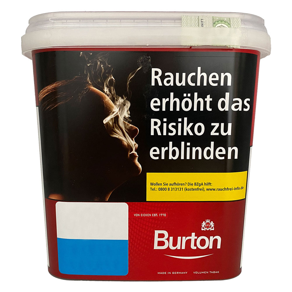 2x Burton Red Volumentabak / Zigarettentabak MEGA Box à 250g, Hülsen, Glasascher, Sturmfeuerzeuge, Box