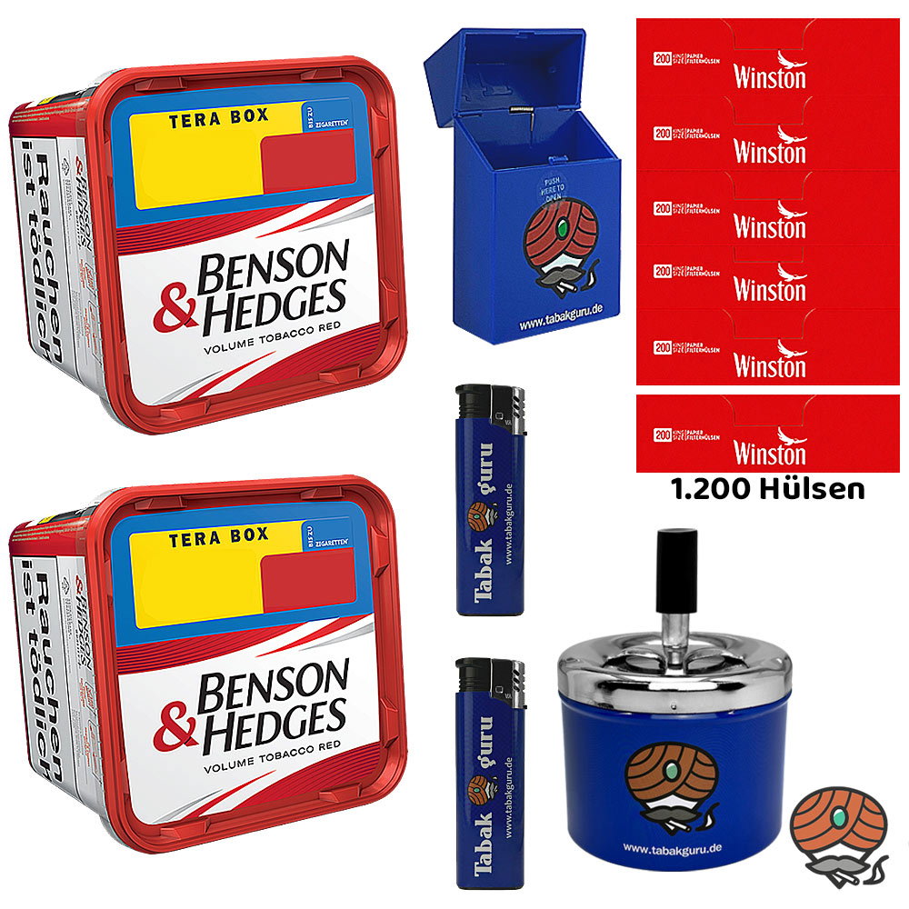 2x Benson & Hedges Red Volumentabak Tera Box à 315g, Winston Hülsen, Drehascher, Box, Feuerzeuge