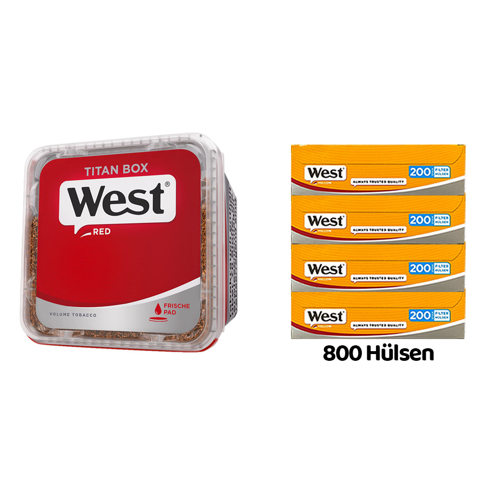 WEST Red/Rot Volumentabak Titan Box à 265g, 800 West Yellow Hülsen