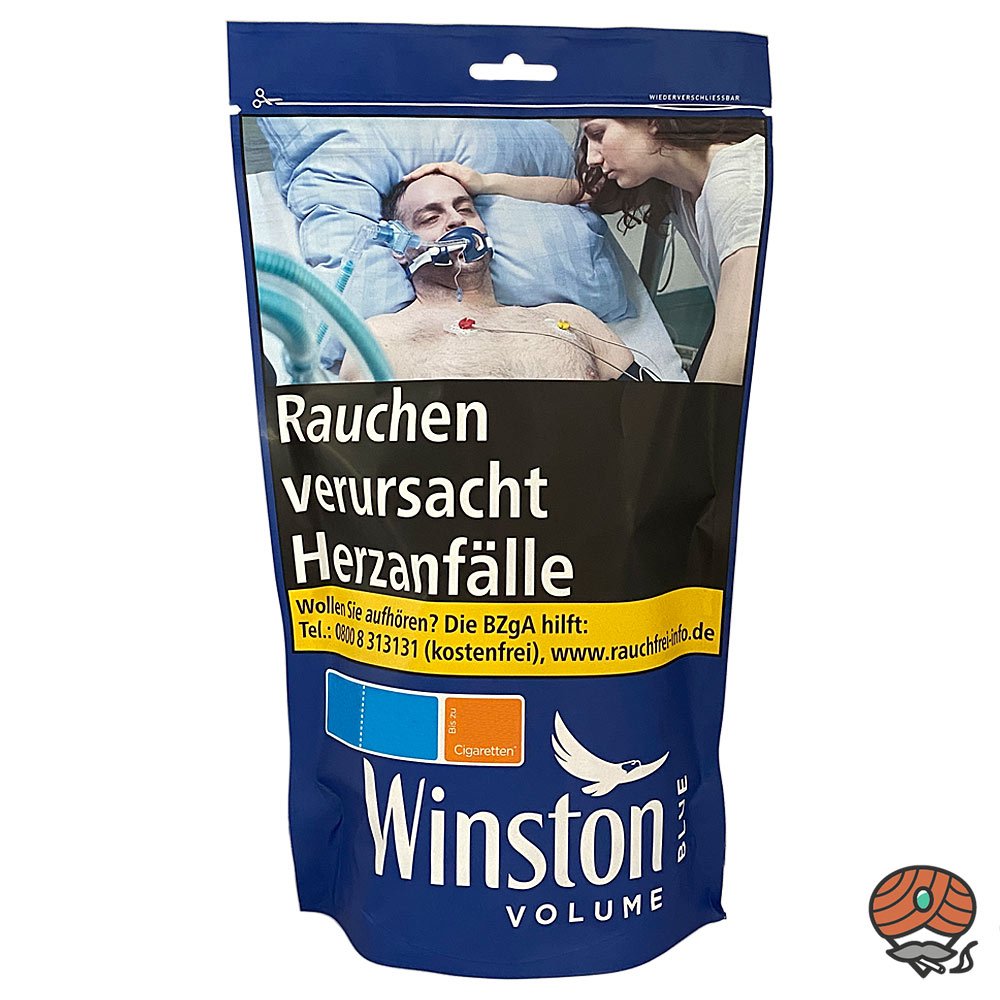 4x Winston Blue/Blau Volumentabak Beutel à 95g, Pall Mall Xtra Hülsen, Taschenaschenbecher