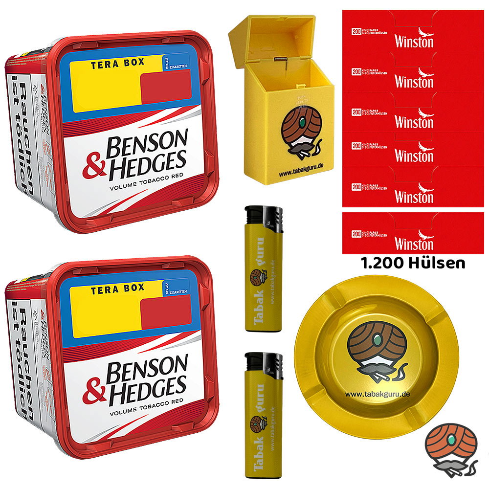 2x Benson & Hedges Red Volumentabak Tera Box à 315g, Winston Hülsen, Metallascher, Box, Feuerzeuge