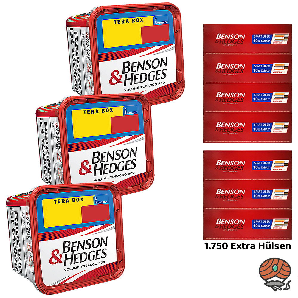 3x Benson & Hedges Red Volumentabak Tera Box à 315g, Extra Hülsen