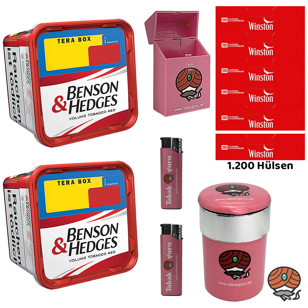 2x Benson & Hedges Red Volumentabak Tera Box à 315g, Winston Hülsen, Autoascher, Box, Feuerzeuge