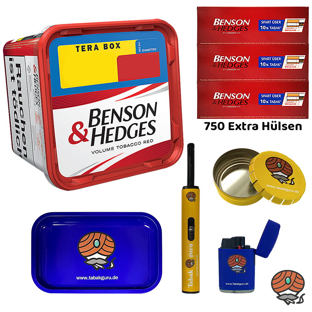 Benson & Hedges Red Volumentabak Tera Box 315g, Extra Hülsen, Tablett, Ascher, Feuerzeuge