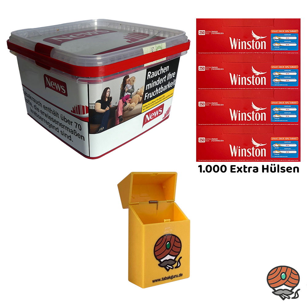 News Red / Rot Volumentabak / Stopftabak 235g Eimer, Winston Extra Hülsen, Zubehör