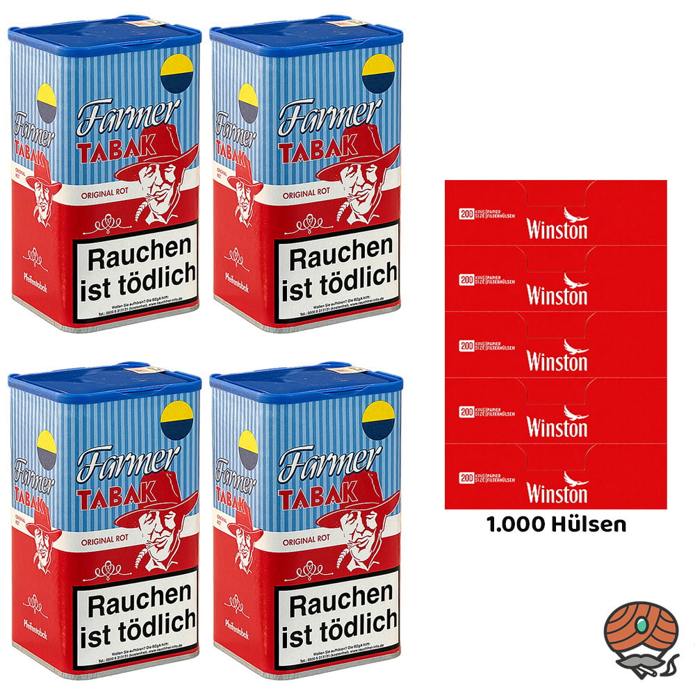 4x Farmer Original Rot Pfeifentabak à 160g + Winston Hülsen