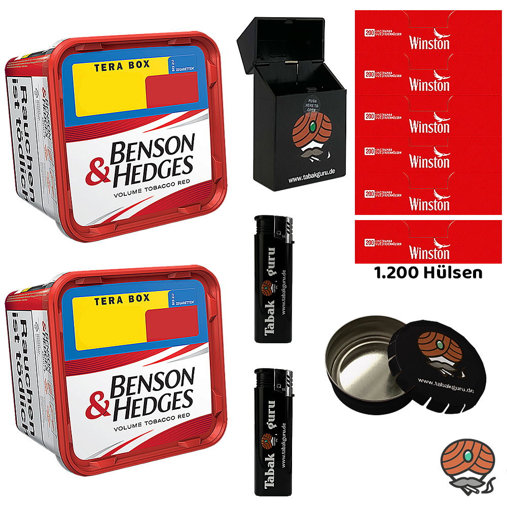 2x Benson & Hedges Red Volumentabak Tera Box à 315g, Winston Hülsen, Ascher, Box, Feuerzeuge