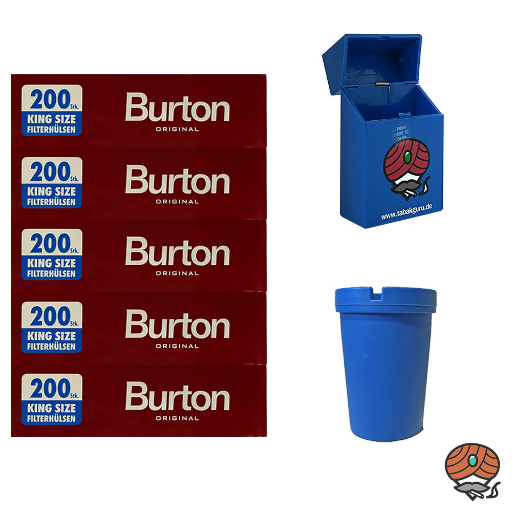 Burton King Size Filterhülsen 5x200 Stück + Autoaschenbecher + Box