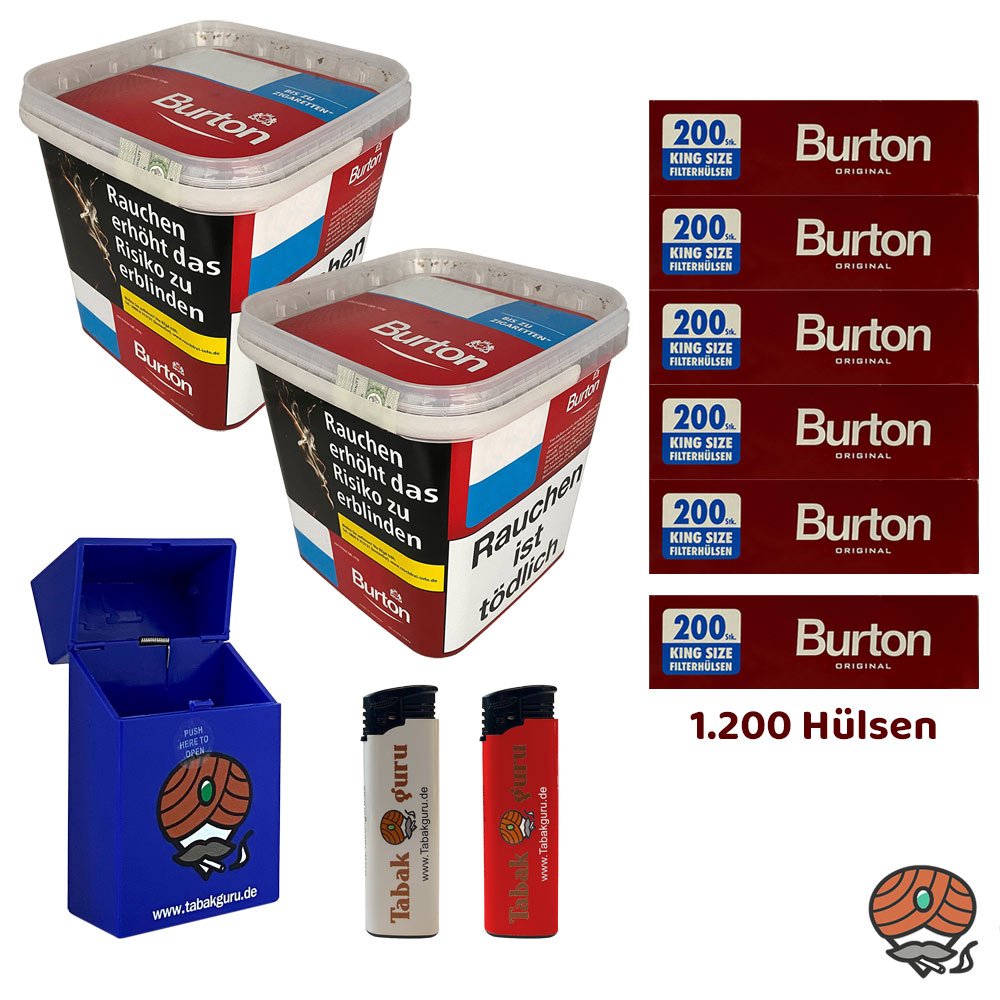2x Burton Red Volumentabak MEGA Box à 250g, 1200 Hülsen, Zubehör