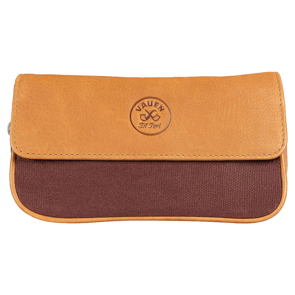 VAUEN Pfeifentasche Easy One (644), Brown (Leder mit braunem Canvas) mit Magnetverschluss