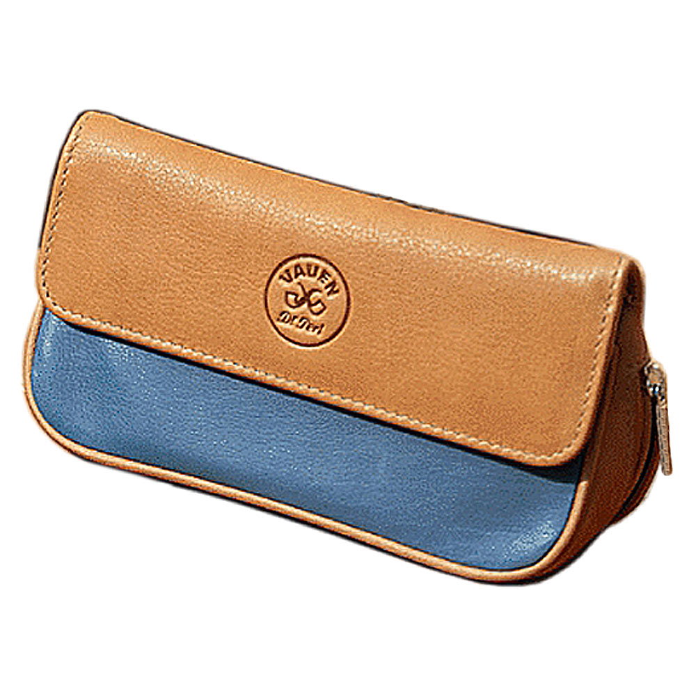 VAUEN Pfeifentasche Easy One (643), Navy (hellbraun-blau), Leder mit Magnetverschluss