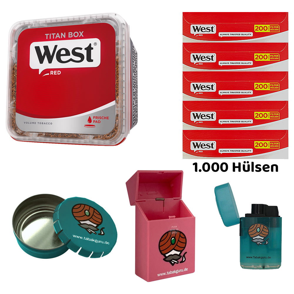 WEST Red/Rot Volumentabak Titan Box à 265g, 1000 Red Hülsen, Ascher, Zubehör