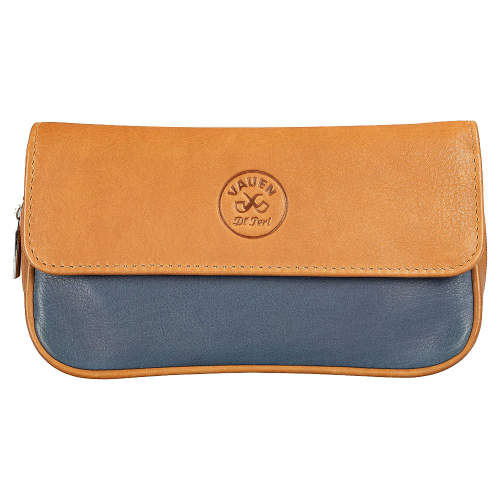 VAUEN Pfeifentasche Easy One (643), Navy (hellbraun-blau), Leder mit Magnetverschluss