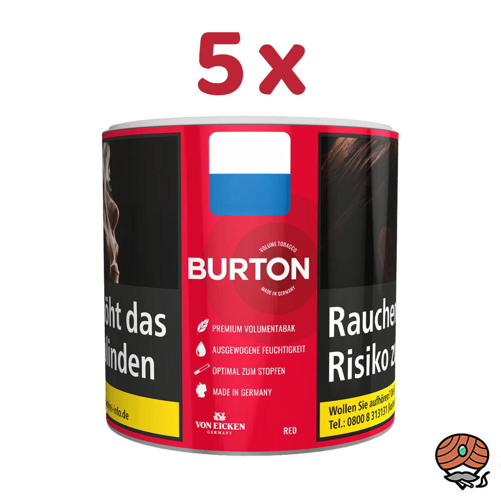 5x Burton Red / Rot Volumentabak Dose à 39g