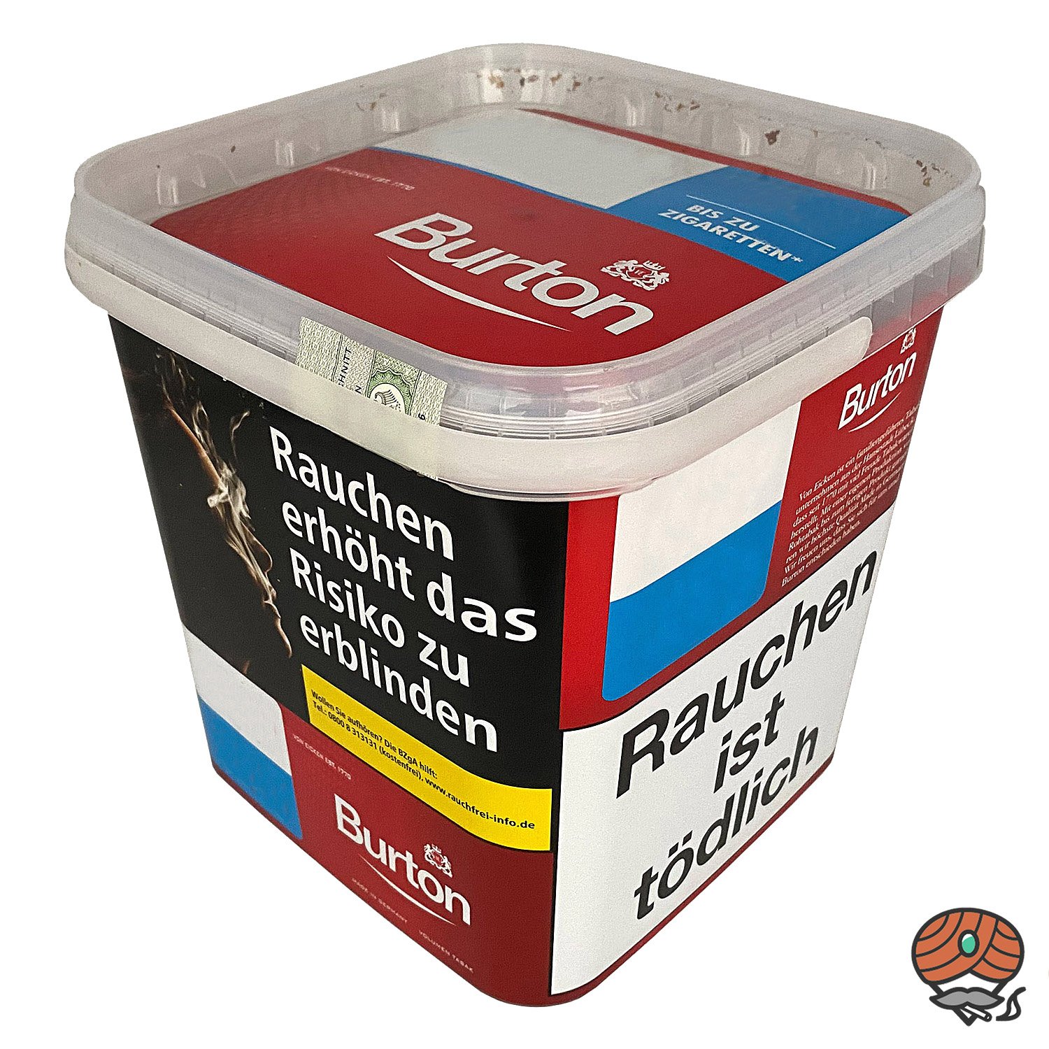2x Burton Red Volumentabak MEGA Box à 250g, 1200 Hülsen, Feuerzeuge, Box