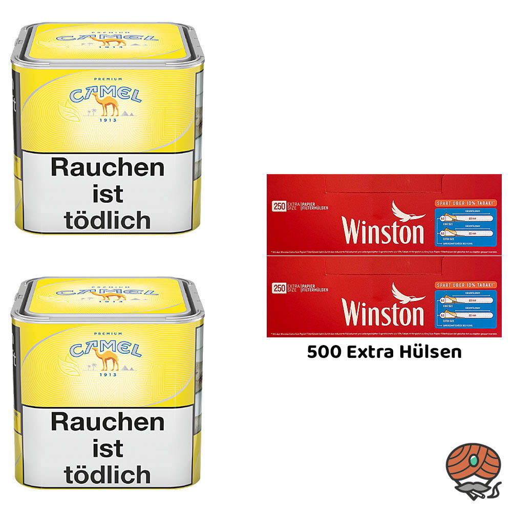 2x Camel Yellow Feinschnitttabak Dose à 58g + 500 Winston Extra Hülsen 