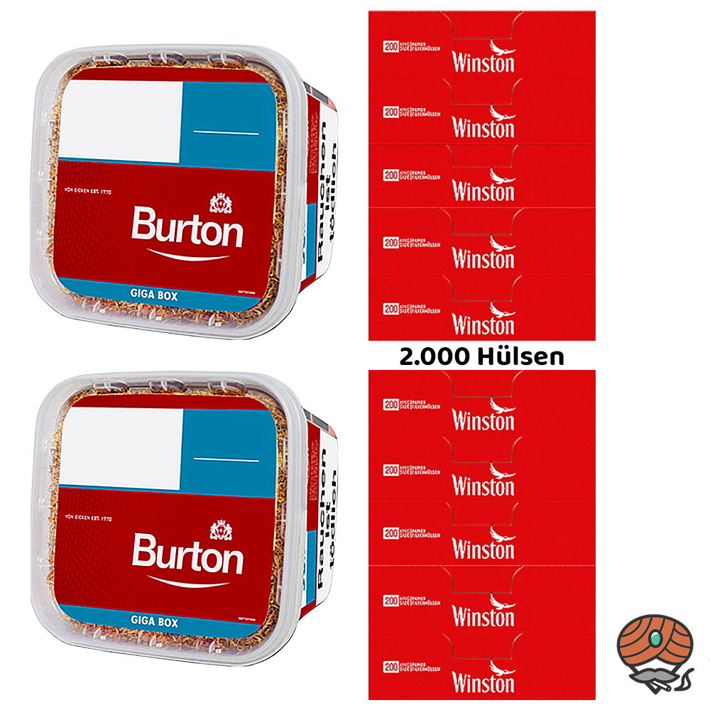 2x Burton Volumentabak GIGA Box à 400g + 2000 Winston Hülsen