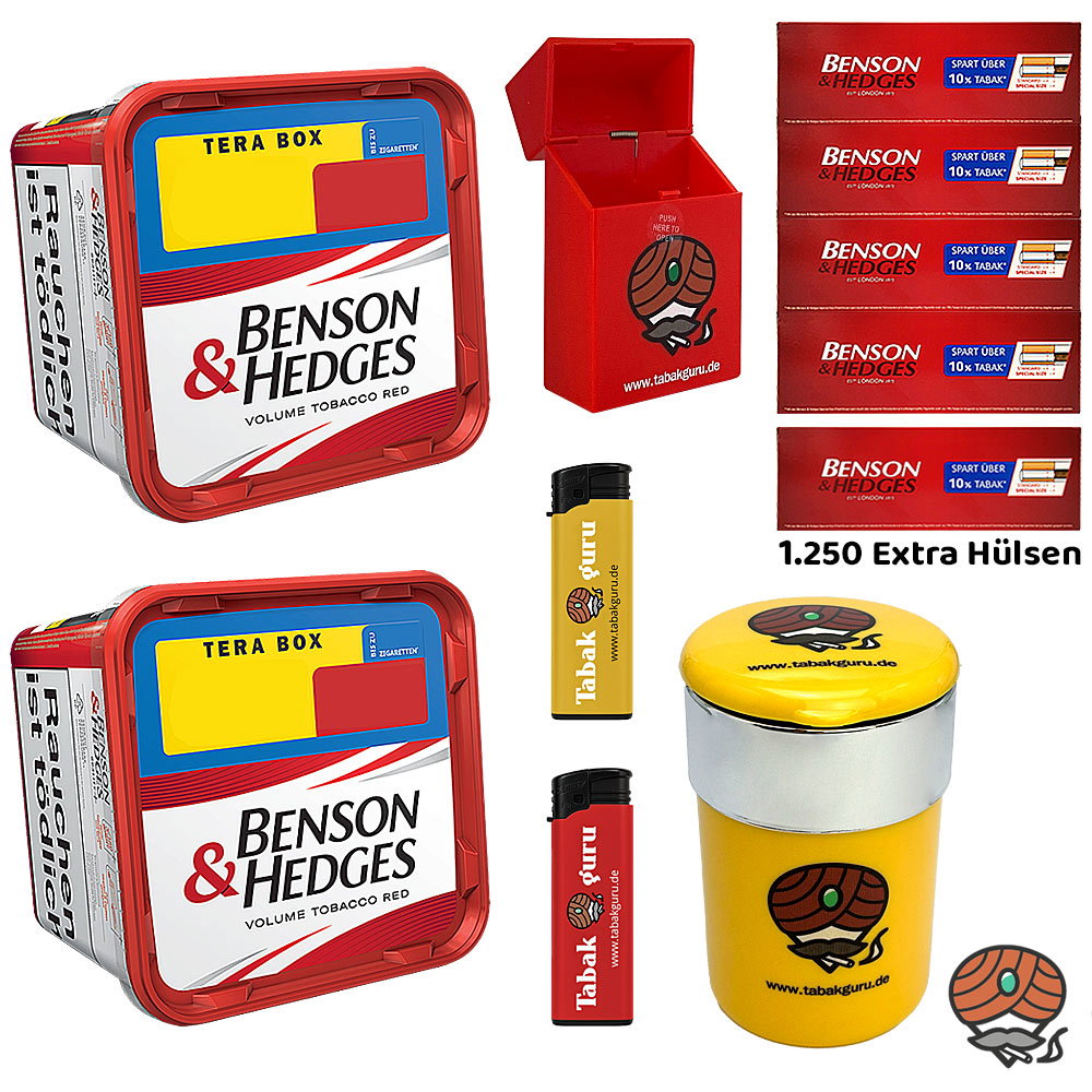 2x Benson & Hedges Red Volumentabak Tera Box à 315g, Extra Hülsen, Autoascher, Box, Feuerzeuge