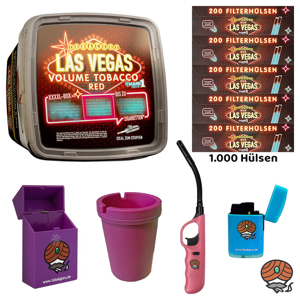 LAS VEGAS RED Volumentabak 500g XXXXL-Box, Hülsen, Ascher, Box, Feuerzeuge