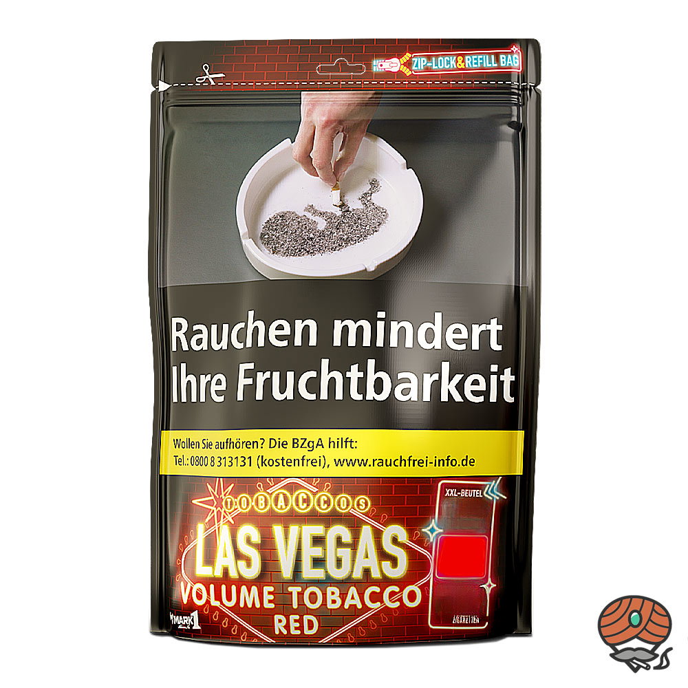 2x LAS VEGAS RED Volumentabak XXL-Beutel à 250g, Hülsen, Ascher, Feuerzeuge, Box