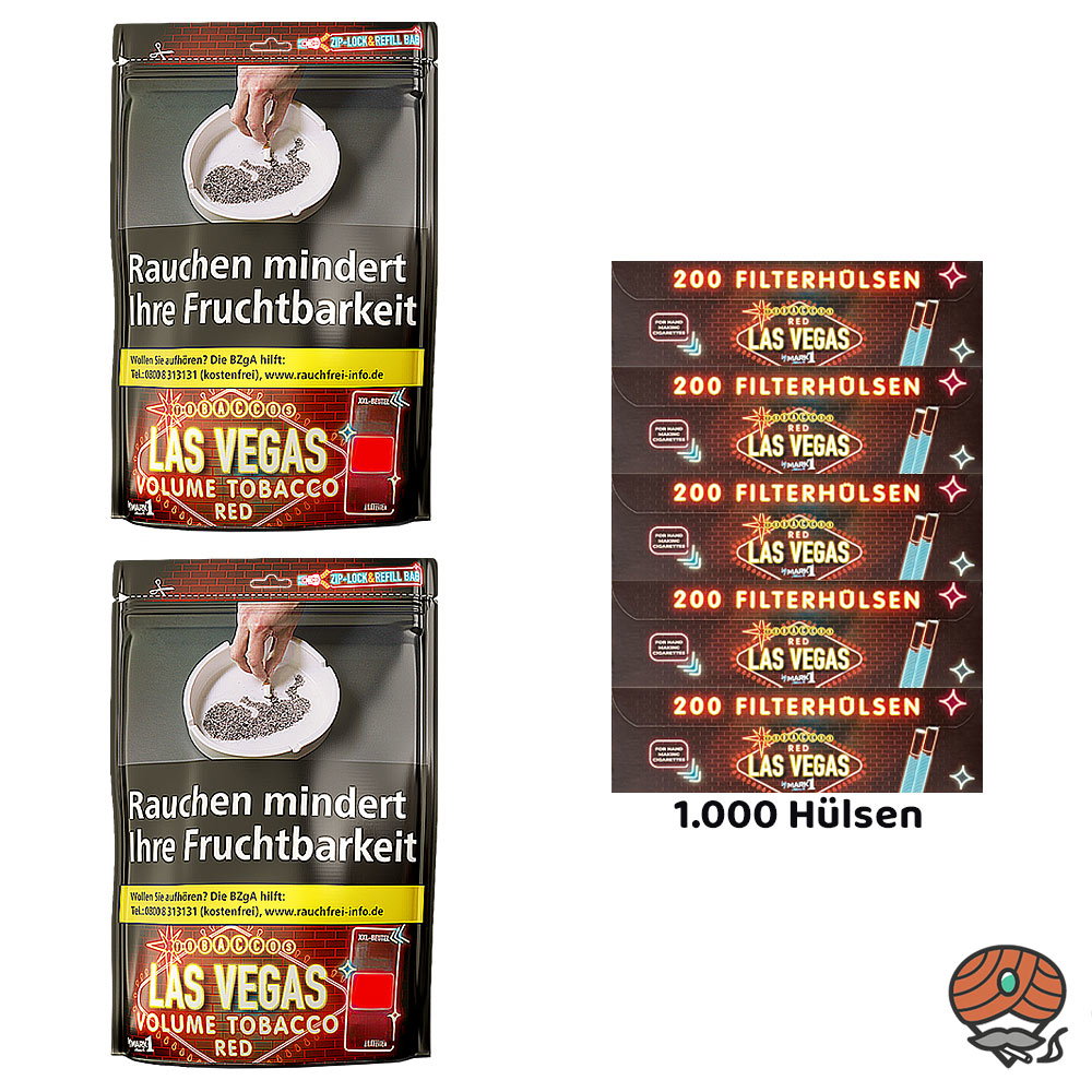 2x LAS VEGAS RED Volumentabak XXL-Beutel à 250g, Hülsen